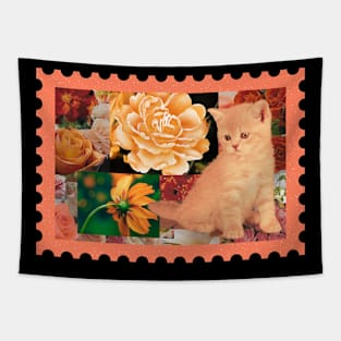 Ginger Kitten and Flower Collage Tapestry