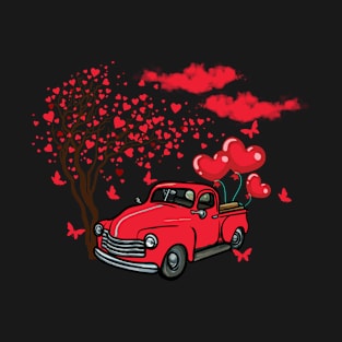 Red Truck Happy Valentines Design T-Shirt