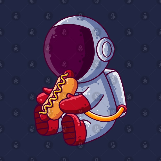 Cute Astronaut Eating Hot Dog Cartoon by Ardhsells