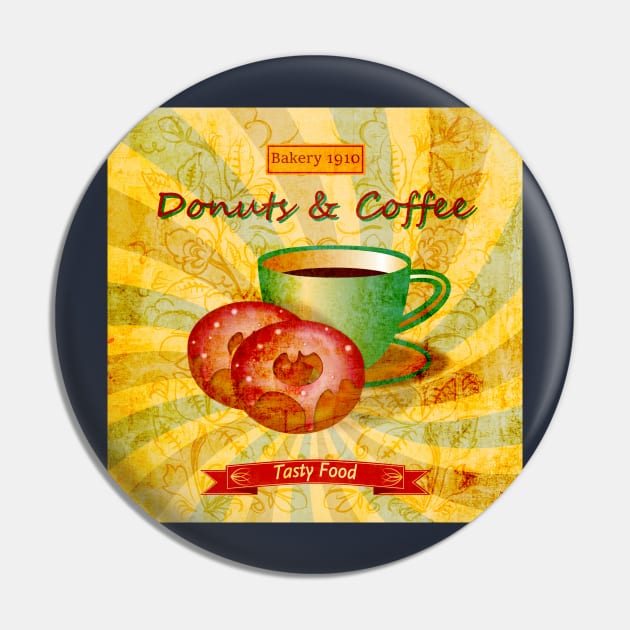 Coffee and Donuts Vintage Pin by CatCoconut-Art