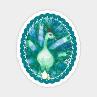 Green and Blue Swirls Watercolor Peacock Animal Portrait (Apparel & Decor) Magnet