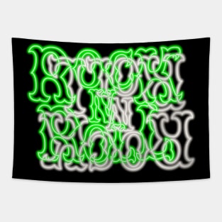 Glowing Neon Green and White RocK n RolL Anagram Tapestry