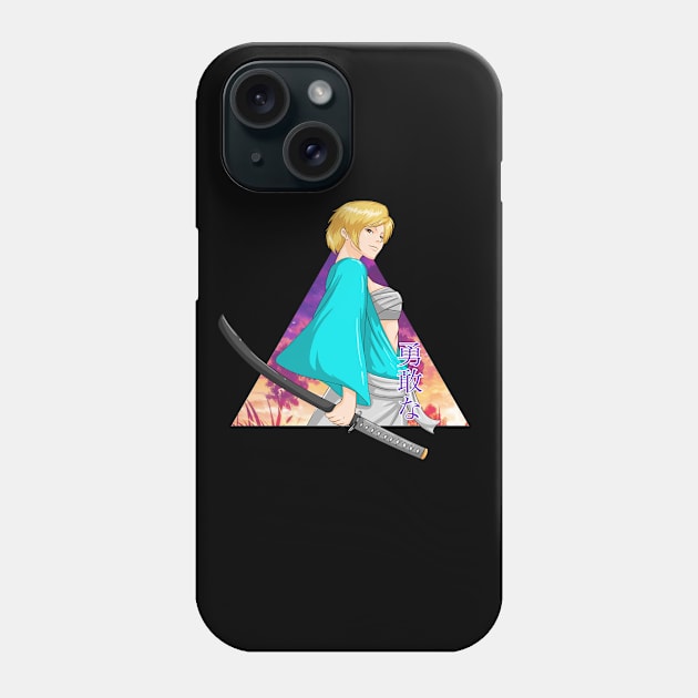 Anime Samurai Girl With Katana Sword and Japanese Kanji Writing Phone Case by Vaporwave