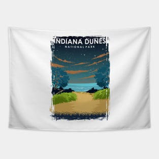 Indiana Dunes National Park at Night Vintage Mininimal Travel Poster Tapestry