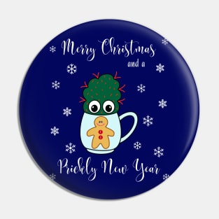 Merry Christmas And A Prickly New Year - Small Cactus With Red Spikes In Christmas Mug Pin