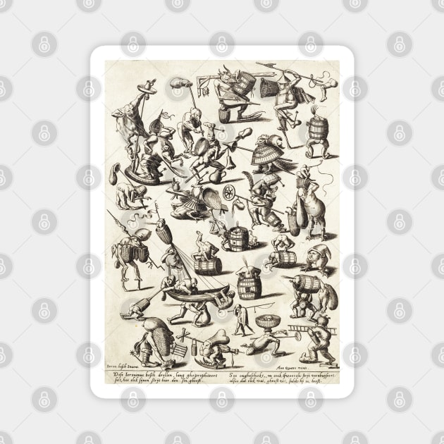 HIERONYMUS BOSCH BESTIARY Black White Fantasy Figures,Monsters and Animals Magnet by BulganLumini