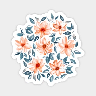 Orange & Navy Watercolor Floral 1 Magnet