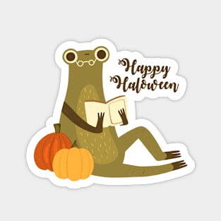 Autumn frog reading a book Happy Halloween Magnet