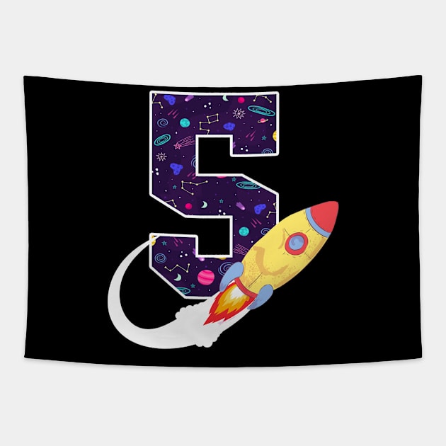 Outer Space 5 Year Old 5th Birthday Five Rocket Ship Party Tapestry by ruffianlouse