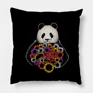 Black and White Panda With Flower by Tobe Fonseca Pillow