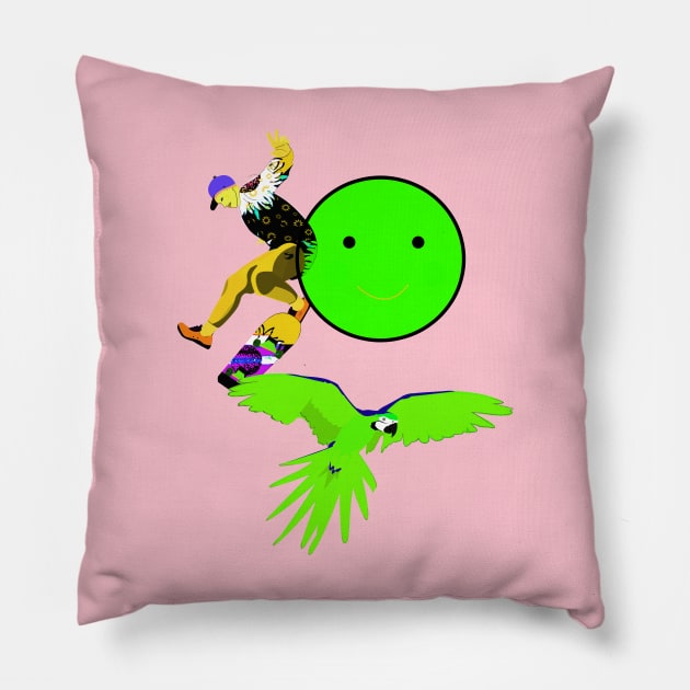 Skater, parrot and Smileys Pillow by momomoma