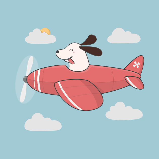 Kawaii Cute Dog Flying An Airplane by wordsberry