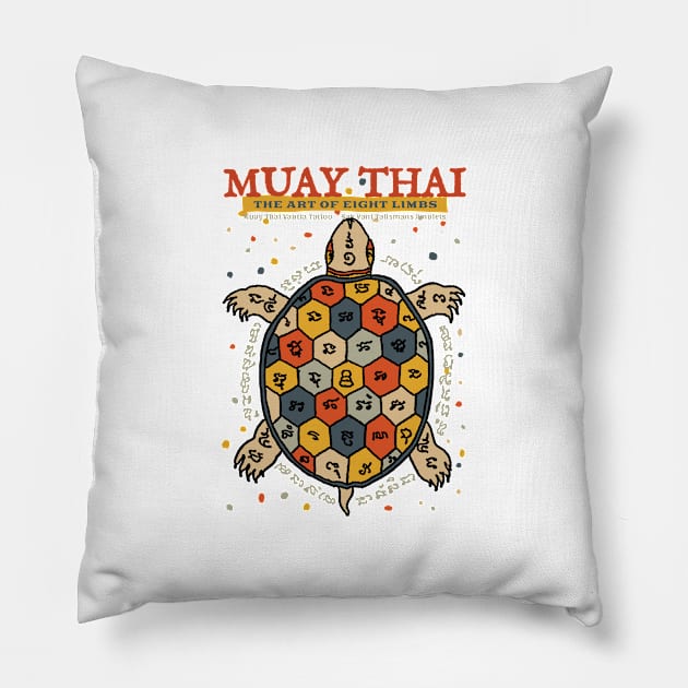 Muay Thai Sak Yant Turtle Tattoo Pillow by KewaleeTee