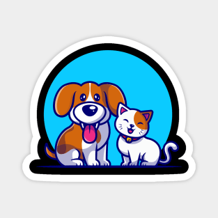 Cute Dog And Cat Friend Cartoon Illustration Magnet