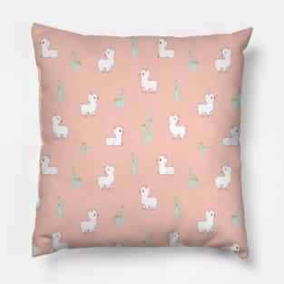 Cactus and Alpacas Pattern in Blue Pillow