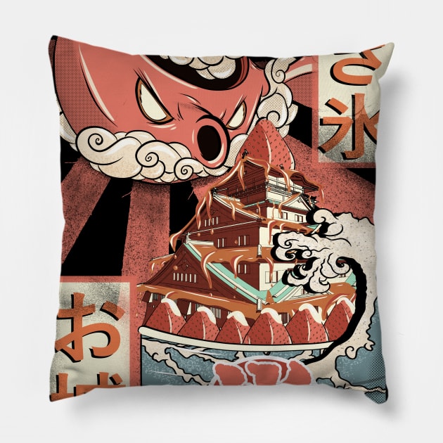 Japanese ice cream and radiant teapot Pillow by Ukiyograph