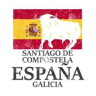 Spanien Santiago De Compostela Galicia Urlaub Stier Flagge T-Shirt