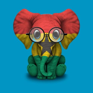 Baby Elephant with Glasses and Ghana Flag T-Shirt