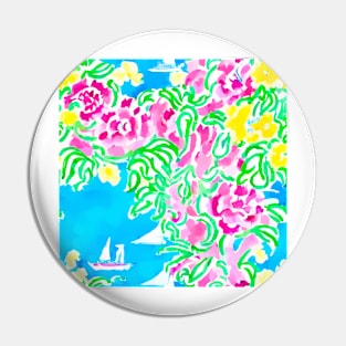 Yacht, sea, and roses markers and watercolor seamless pattern Pin