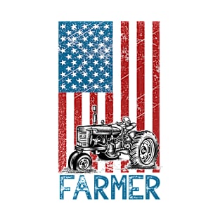 Farm Tractors USA Flag Farmer Patriotic Farming T-Shirt