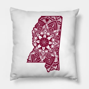 Maroon Mississippi State Gift Mandala Yoga MS Art Pillow