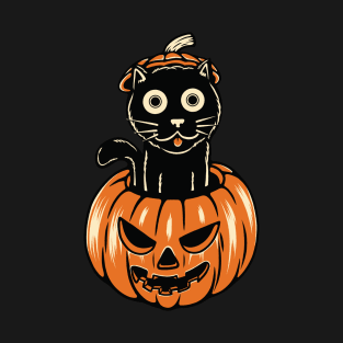 Funny Black Cat Halloween: Meow Pumpkin T-Shirt