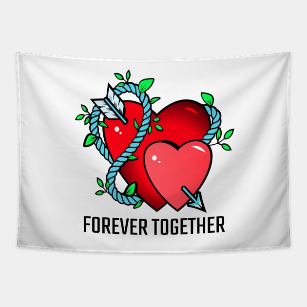 Forever Together - Two Hearts With Cupid Arrow Tapestry by Xiaoxiao Art