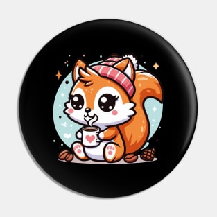 Cute Squirrel Girl Drinking Coffee Pin