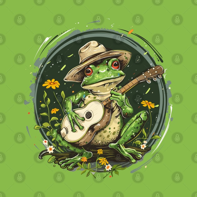 Cottagecore Cute Frog Playing His Acoustic Guitar Frog Lover by RetroZin