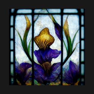 Floral Iris Stained Glass Arts and Crafts T-Shirt