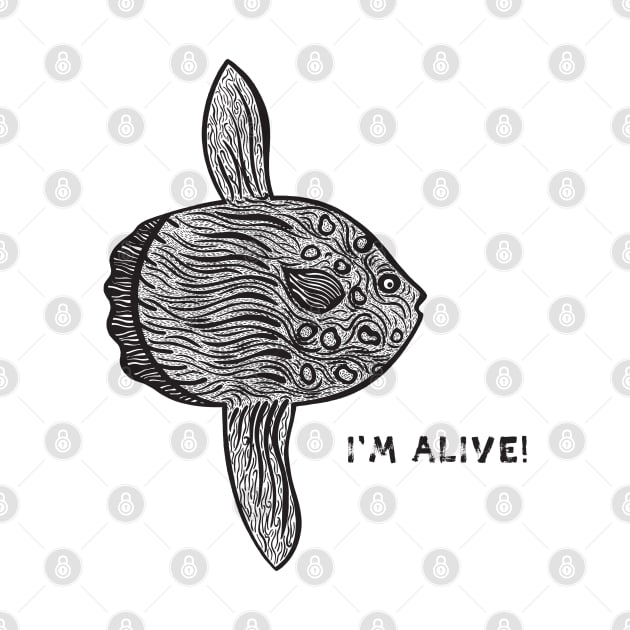 Ocean Sunfish or Common Mola - I'm Alive! - meaningful fish design by Green Paladin