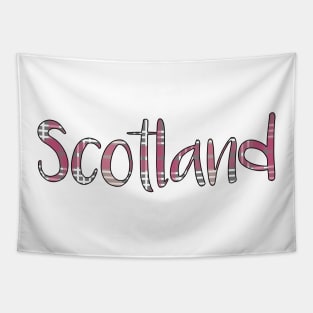 SCOTLAND, Pink and Grey Tartan Style Text Design Tapestry