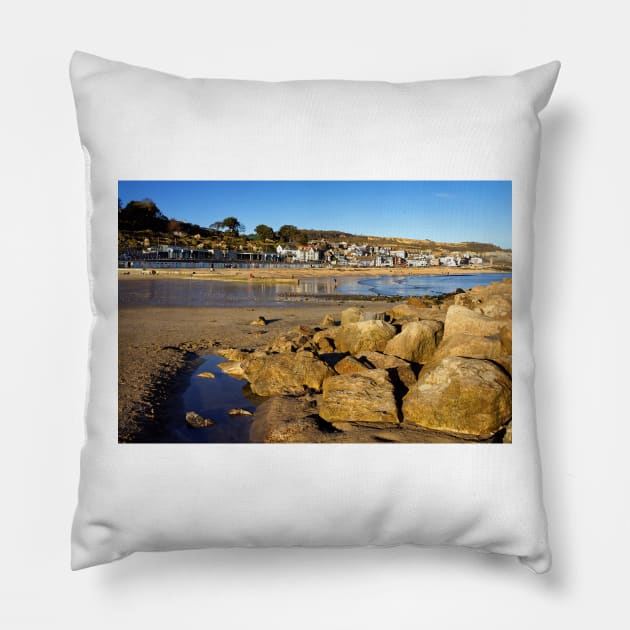 Lyme Regis Town Beach & Seafront Pillow by galpinimages