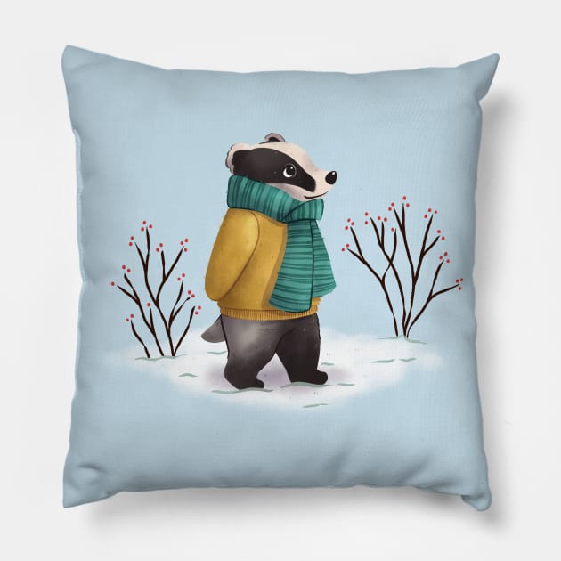 Winter Badger Pillow by Melissa Jan