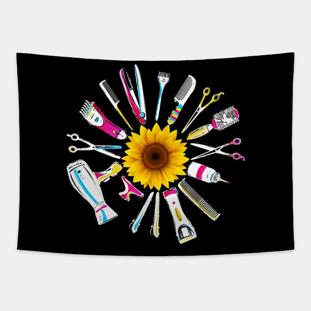 Hair Stylist Barber Tools Floral Tapestry by Happy Shirt