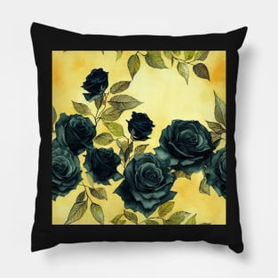 Black rose watercolor rose Pillow