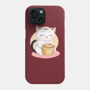 Cute Cat Holding a Cup of Ramen Phone Case