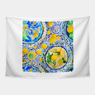 Lemons on Majolica plates Tapestry