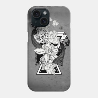 Wonderful flowers in black and white with peacock Phone Case