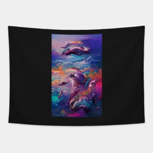 Summer Sea Sparkle Waves Watercolor Dolphin Art Tapestry