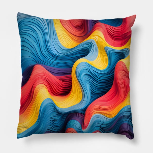 Vibrant Colorful Wave Lines Abstract Art Pillow by AbstractGuy