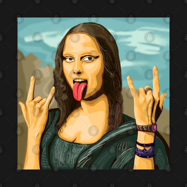 Mona Lisa rocks out - luxury painting with background - tongue out by SmerkinGherkin