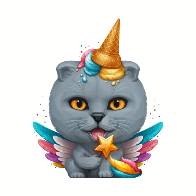 British Shorthair Cat Ice Cream Unicorn by stonemask