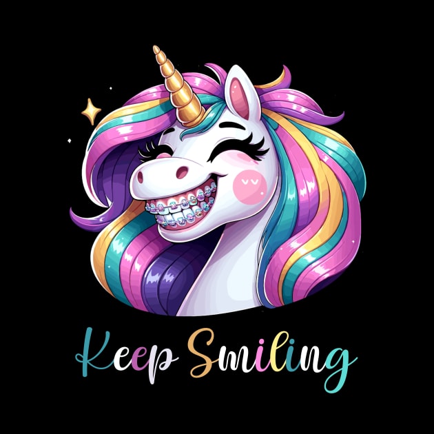 Keep Smiling Cute Unicorn Men Women Girl Boy Orthodontist by AimArtStudio