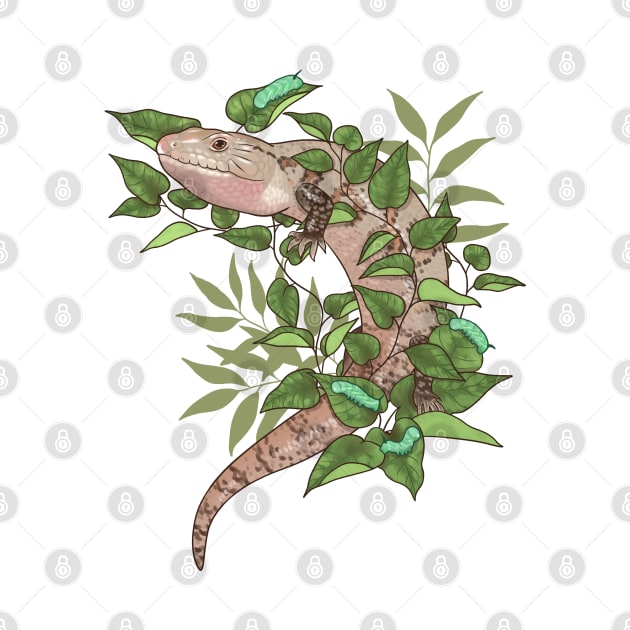 Blue Tongue Skink with Vines and Hornworms by starrypaige