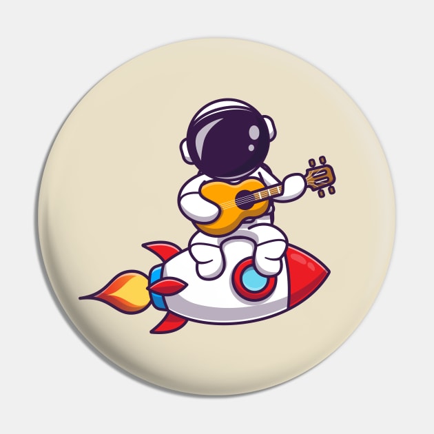 Cute Astronaut Playing Guitar On Rocket Pin by Catalyst Labs