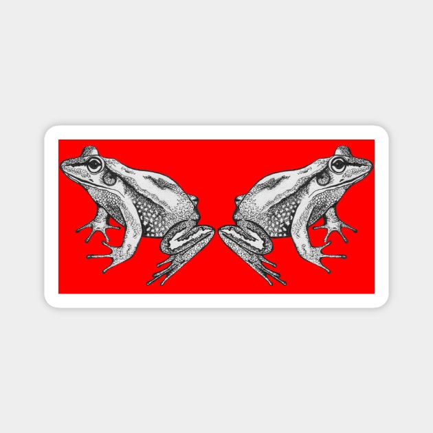 Two frogs on red square Magnet by deadblackpony