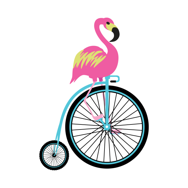 Discover flamingo on Penny Farthing Bicycle - Bicycle - T-Shirt