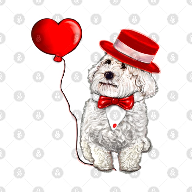 The Best Valentine’s Day Gift ideas top 10, Cavalier king charles spaniel fancy dress red bow tie and hat, white Cavoodle Cavapoo Valentines day by Artonmytee