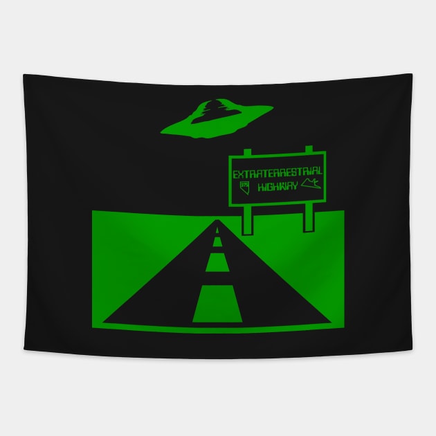 UFO over the Road Tapestry by roswellboutique